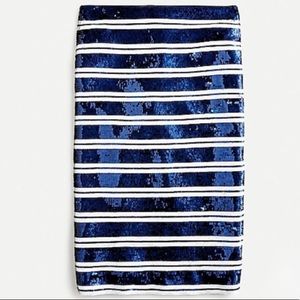 LIKE NEW! J. CREW NAUTICAL STRIPE NAVY & WHITE SEQUINED PENCIL SKIRT